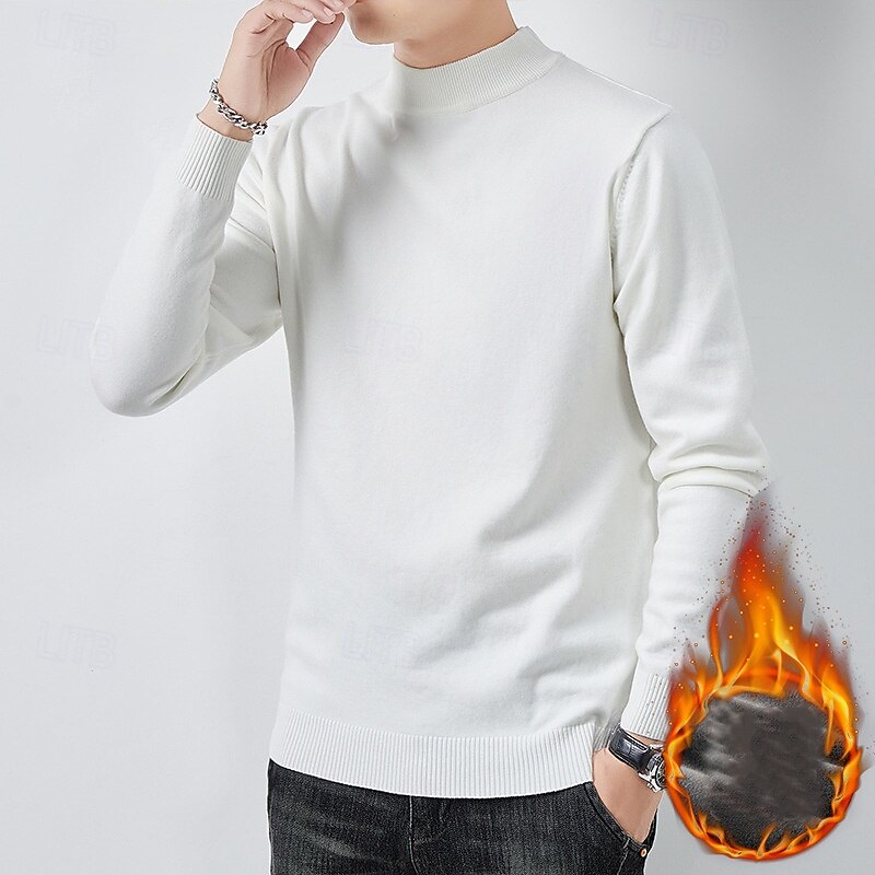 Men's Pullover Sweater Jumper Knit Sweater Ribbed Knit Regular Knitted Plain High Neck Fashion Casual Daily Wear Date Clothing Apparel Fall & Winter Camel Black M L XL 2025 - $15.49 –P3