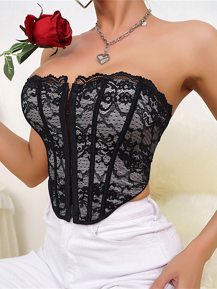 Women's Loungewear Pure Color Corsets Carnival Party Valentine's Day Breathable Bandeau Sleeveless Lace Backless Summer Spring Home Outfits 2025 - $19.99 –P5