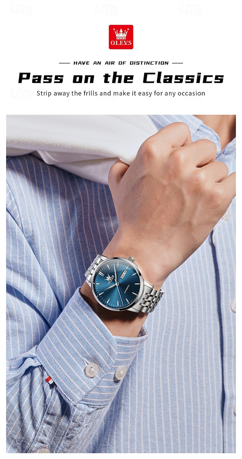 New Olevs Olevs Brand Light Luxury Men'S Business Watch Calendar Week Display Simple Leisure Automatic Mechanical Watch Waterproof Sports Men'S Wristwatch 2025 - $92.99 –P9