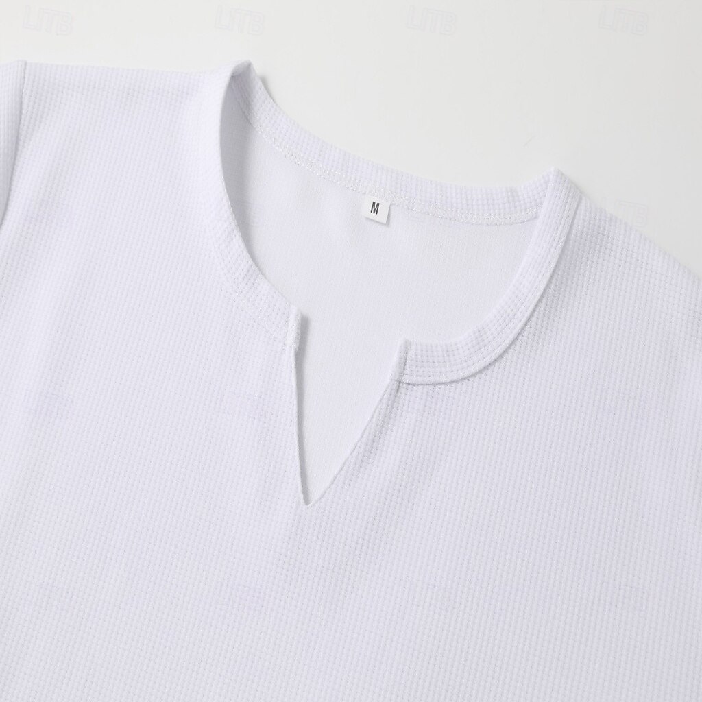 Men's Waffle Shirt T Shirt Tee Top Long Sleeve Shirt Long Sleeve V Neck Spring &  Fall Plain Fashion Designer Basic V Neck Vacation Street Going out Black White Gray Top Tee for Men 2025 - $16.49 –P2