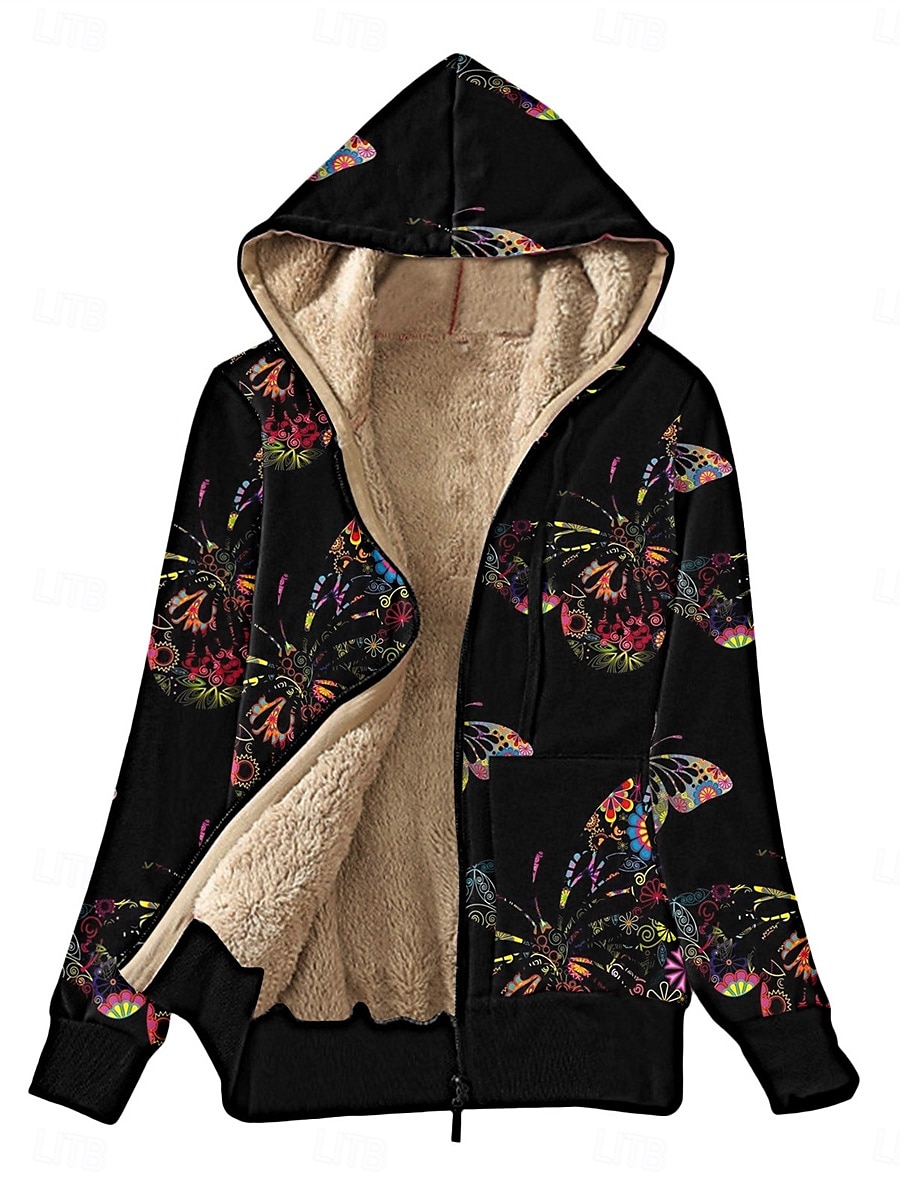 Femme Veste Polaire Manteau en peluche Veste à capuche Chaud Respirable Zippé Poche Doublé en Polaire Décontractées Papillon Vacances Plein Air Usage quotidien Sortie fermeture Éclair Normal Sweat de 2025 ? $32.99 –P1