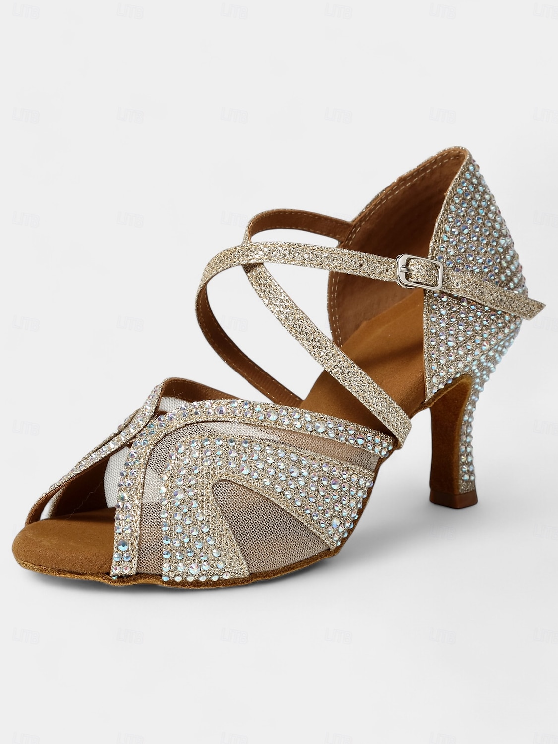 scarpe da ballo latino con tacchi da donna con strass e morbida suola in pelle scamosciata – scarpe da ballo aperte con glitter per matrimoni e occasioni speciali del 2025 a $54.99 –P2