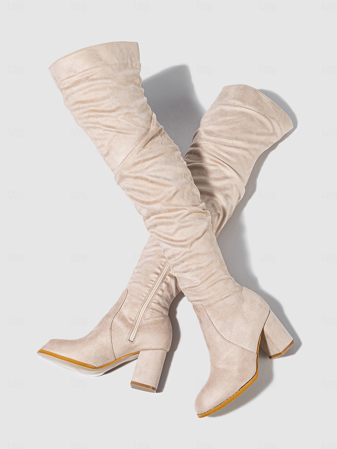 damskie zamszowe buty za kolano na klockowym obcasie – stylowy, luźny design z zapięciem na suwak, idealny na zimową modę 2025 - $64.99 –P8