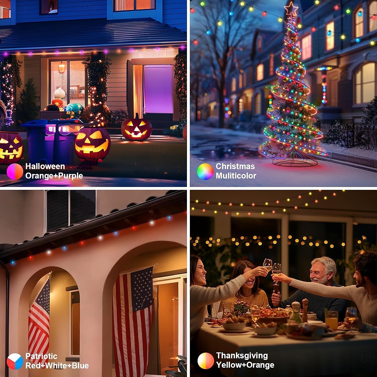 Dimbare RGB Buiten String Lights 16ft 10m 25 LEDs 32ft 5m 50 LEDs Kleurveranderende String Lights met App  Afstandsbediening Perfect voor Feesten Huisdecoraties 2026 - $26.99 –P10