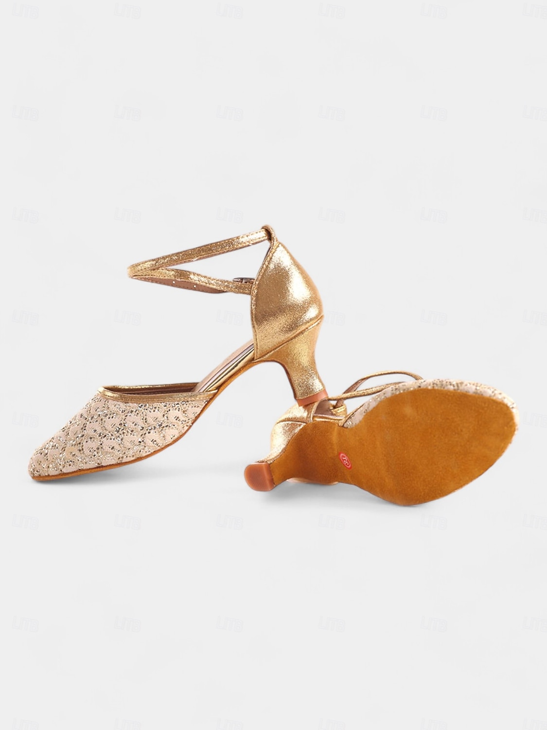 sapatos de dança femininos de renda dourada com tira cruzada e sola de camurça – saltos confortáveis para eventos de dança de salão e latina de 2025 por $34.99 –P5