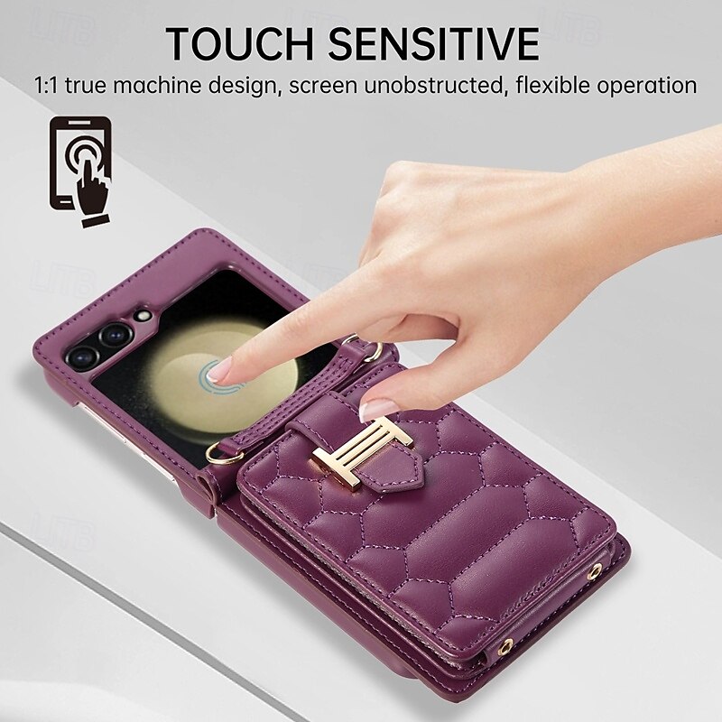 Phone Case For Z Flip 5 Z Flip 4 Z Flip 3 Back Cover with Stand Holder with Lanyard with Wrist Strap Retro TPU PU Leather 2025 - $23.99 –P12
