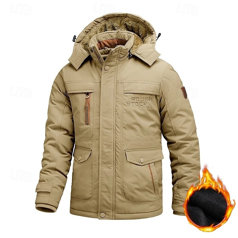 Herr Utomhusjacka Fleece-jacka Sport & Utomhus Håller värmen Fleecefoder Avtagbar huva Vinter Höst Aktiv Sport Normal Svart Marinblå Kaki Armégrön Jacka 2025 - $86.99 –P4