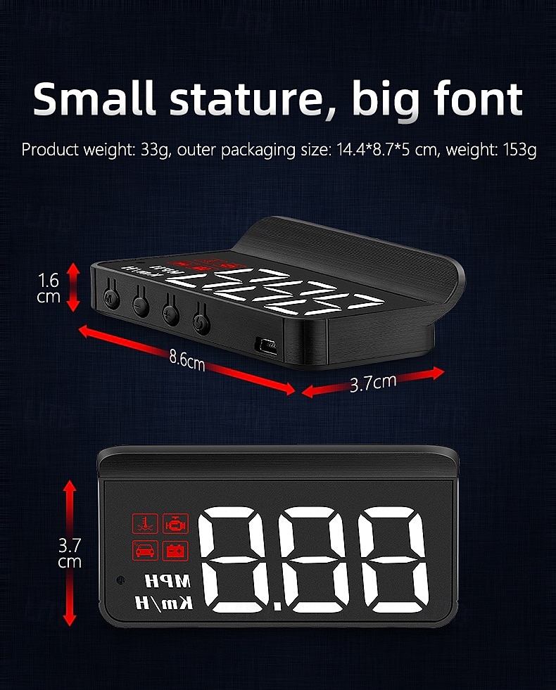 Car HUD Head Up Display Car Portable Speed Monitor Car Universal HUD with OBD Cable Speedometer Engine RPM Warning Mileage Measurement All in One 2025 - $33.99 –P7