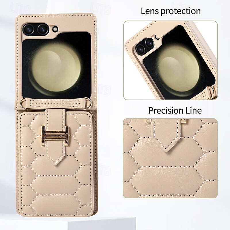 Phone Case For Z Flip 5 Z Flip 4 Z Flip 3 Back Cover with Stand Holder with Lanyard with Wrist Strap Retro TPU PU Leather 2025 - $23.99 –P5