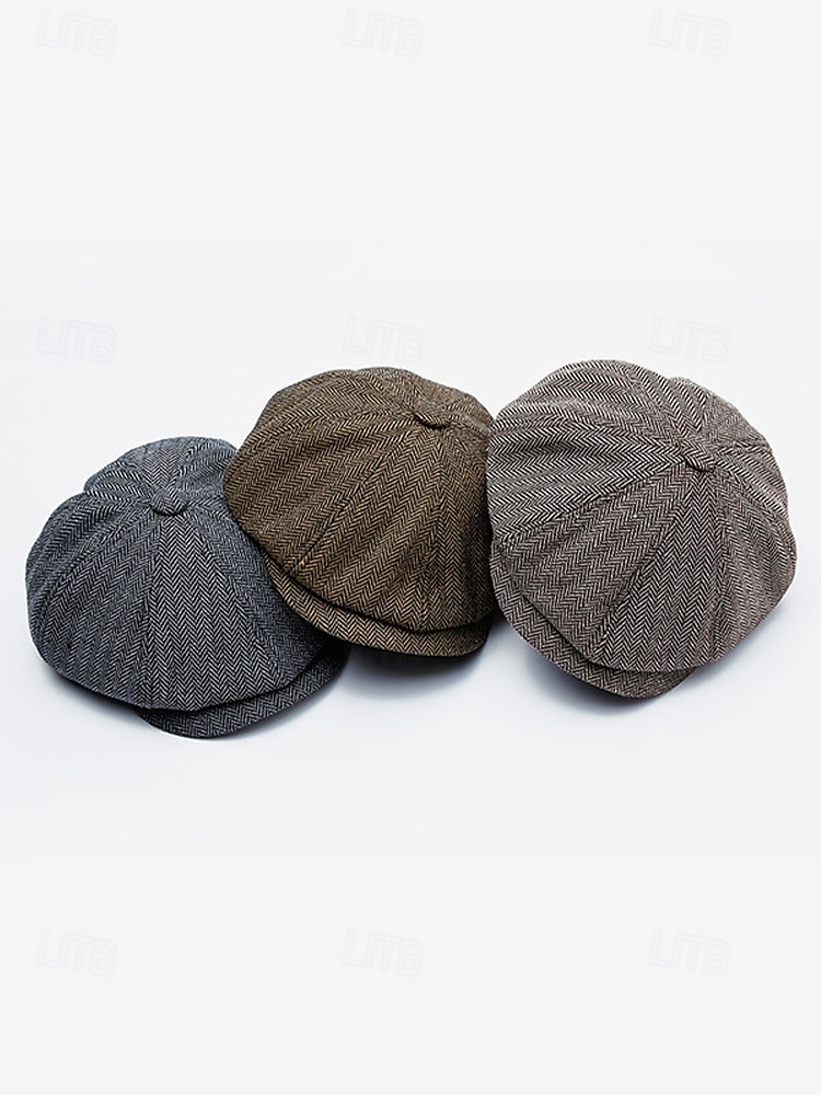 Men's Herringbone Newsboy Cap – Classic Vintage Style Tweed Flat Cap for Autumn and Winter 2025 - $19.99 –P2