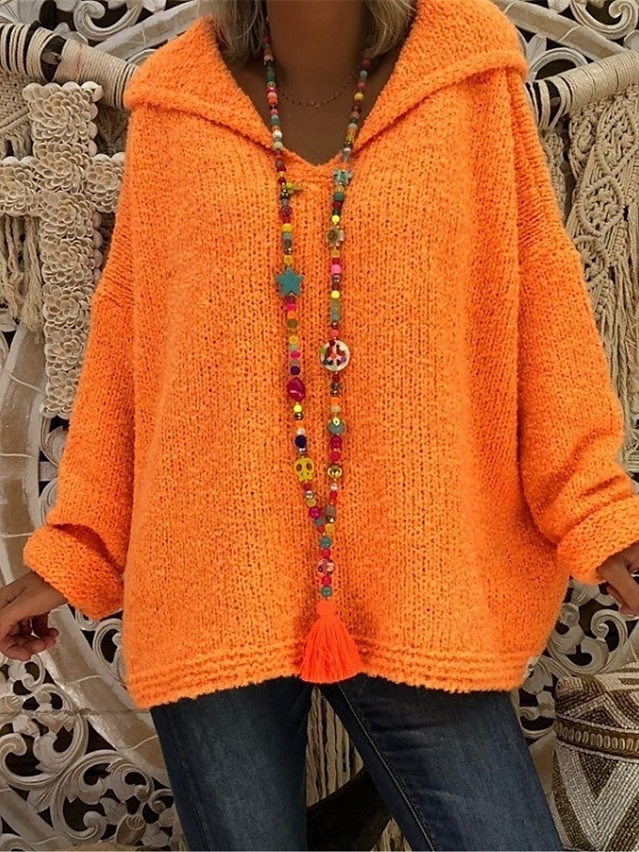 Women's Sweater Pullover Sweater Jumper Casual Soft Pure Color Ribbed Hooded Knitted Long Sleeve Regular Tops Knit Outdoor Daily Weekend Pink Orange Fall Winter 2025 - $41.99 –P2