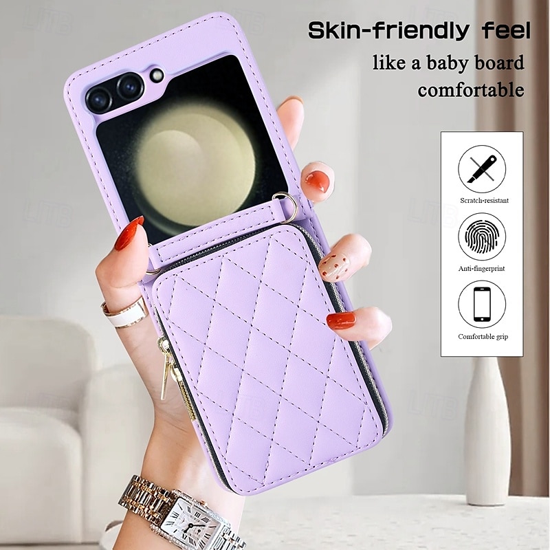 Phone Case For Z Flip 6 Z Flip 5 Z Flip 4 Z Flip 3 Back Cover with Stand Holder Zipper Card Slot Retro TPU PU Leather 2025 - $26.99 –P3