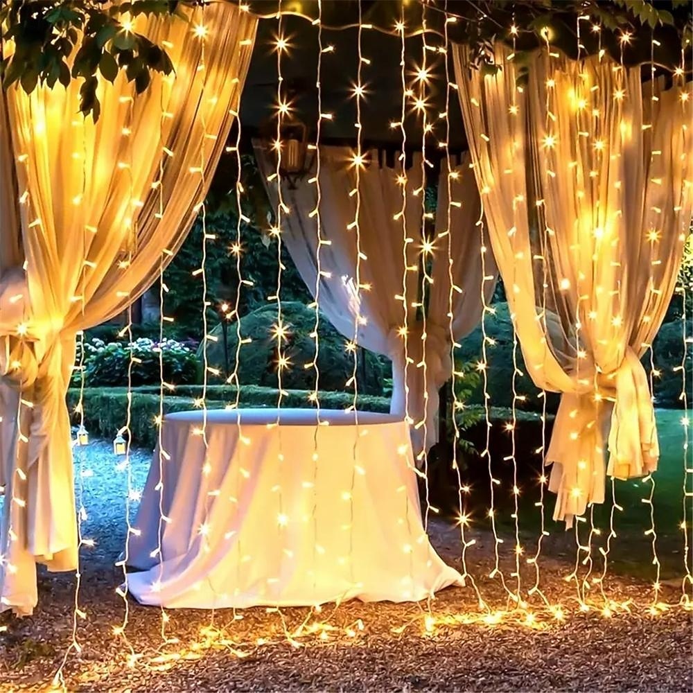 Luces de String Cortina 3x3M 300 LED 31V Calor Blanco 8 Modos Seguras para Decoración de Boda y Jardín 2026 - $50.99 –P20