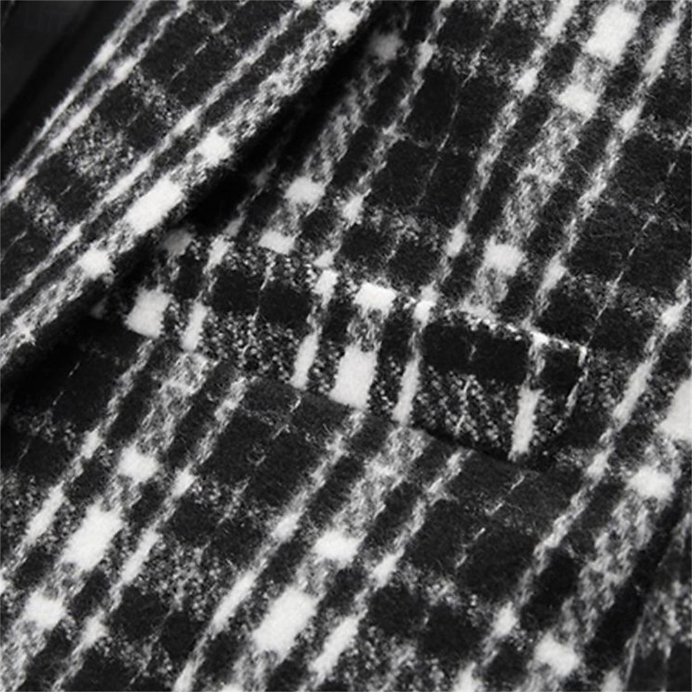 Men's Blazer Business Cocktail Party Wedding Party Fashion Casual Spring & Fall Polyester Plaid Button Pocket Comfortable Single Breasted Blazer Black khaki Gray 2025 - $77.99 –P4