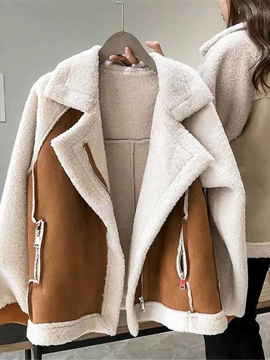 Damen Fleecejacke Teddy-Mantel warm halten Atmungsaktiv Zip Tasche Innenfutter aus Fleece Brautkleider schlicht Glatt Urlaub Strasse Freizeitskleidung Ausgehen Reisverschluss Standard Umlegekragen 2025 - $39.99 –P1