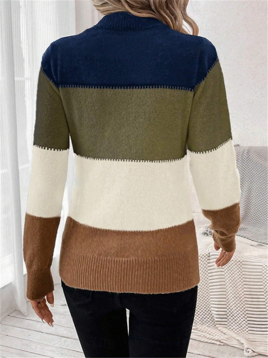 Femme Pull Chandail Pull Décontractées Flexible Rayé A côtes Col Ras du Cou Tricoté manche longue Hauts réguliers Tricoter Extérieur du quotidien Fin de semaine Chameau Abricot Automne Hiver de 2025 ? $41.99 –P6