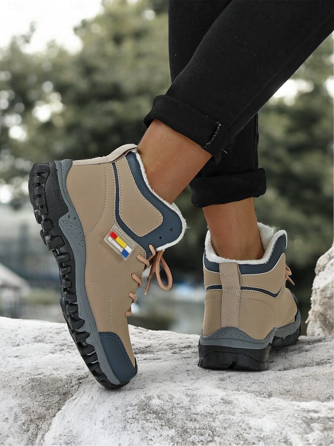 scarponi da trekking da donna color cuoio con fodera in pile, design impermeabile e suola robusta, ideali per trekking con tempo freddo e avventure invernali del 2025 a $46.99 –P2