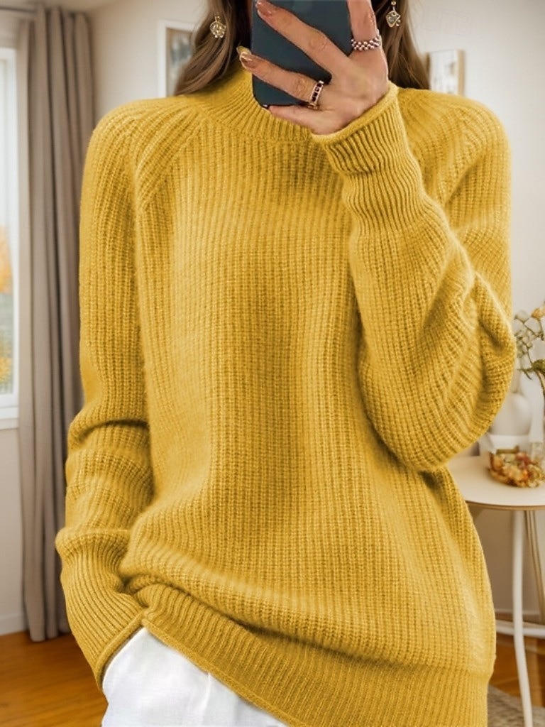 Damenpullover Pullover Rollkragenpullover Strickpullover Raglanärmel Frühling Herbst Zuhause Alltag Urlaub Alltag weich Langarm einfarbig gelb rosa 2025 - $51.99 –P2