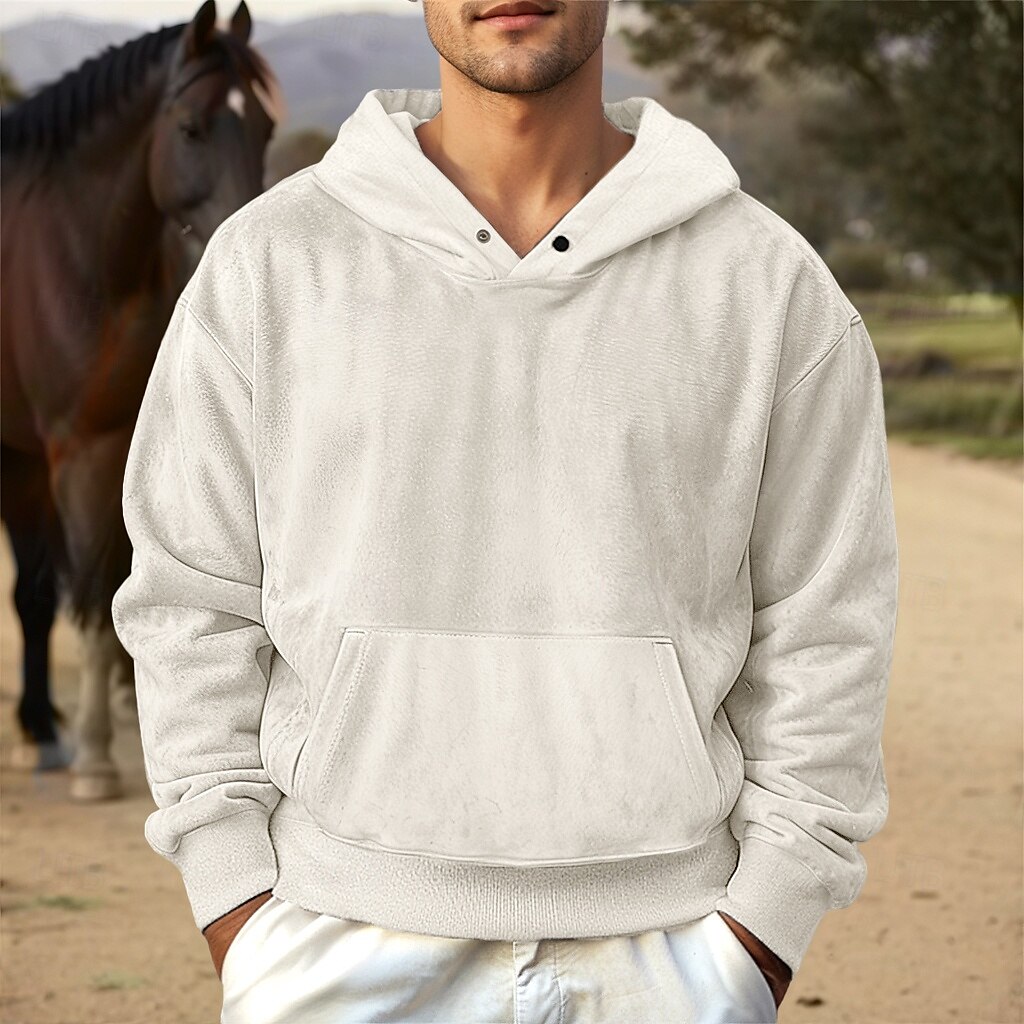 hanorac pentru bărbați din piele de căprioară artificială, hanorac, sport de lucru simplu  & în aer liber casual streetwear de bază casual de primăvară  & toamnă inter-sezoane îmbrăcăminte 2025 - $28.99 –P4
