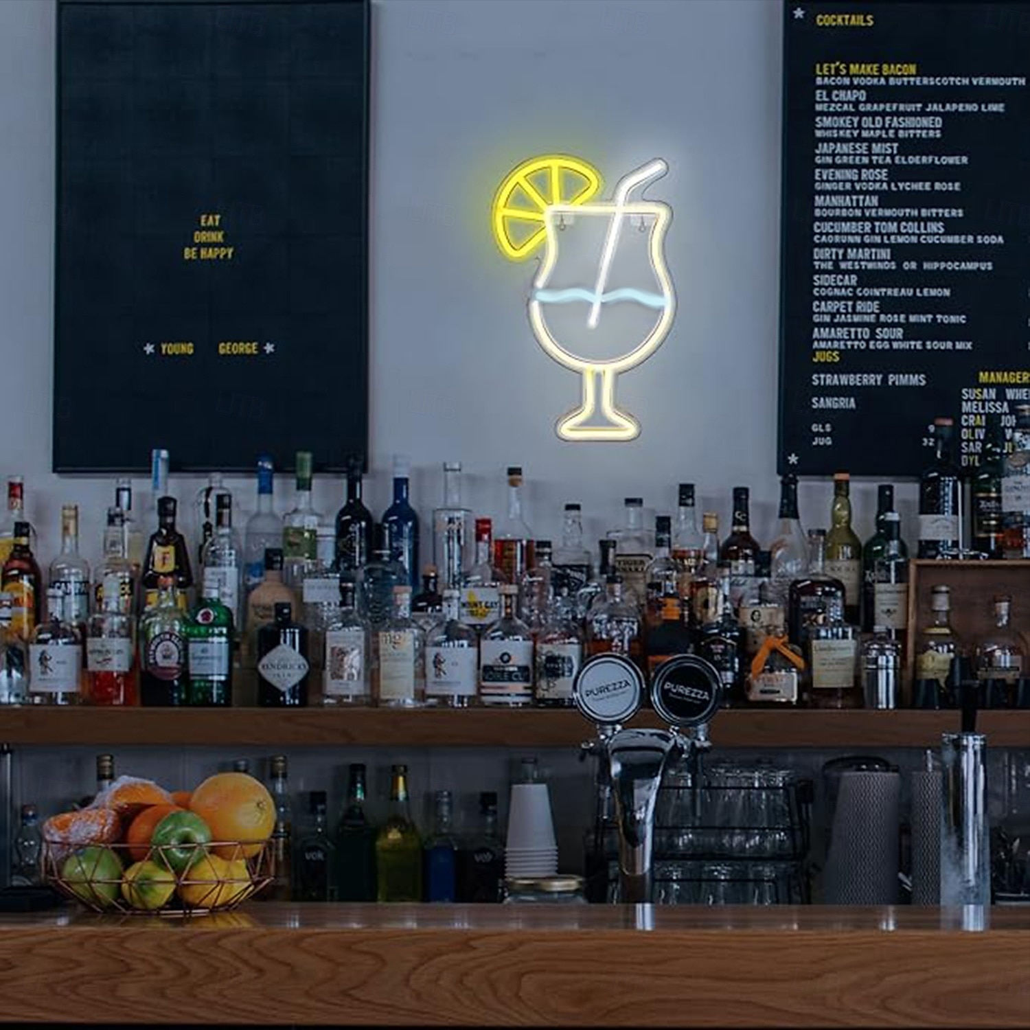 Panneau lumineux au néon pour cocktails, décoration murale à LED à intensité variable alimentée par USB pour bars, chambres &fêtes | veilleuse USB en acrylique pour boissons, cadeau idéal pour les de 2025 ? $59.99 –P3