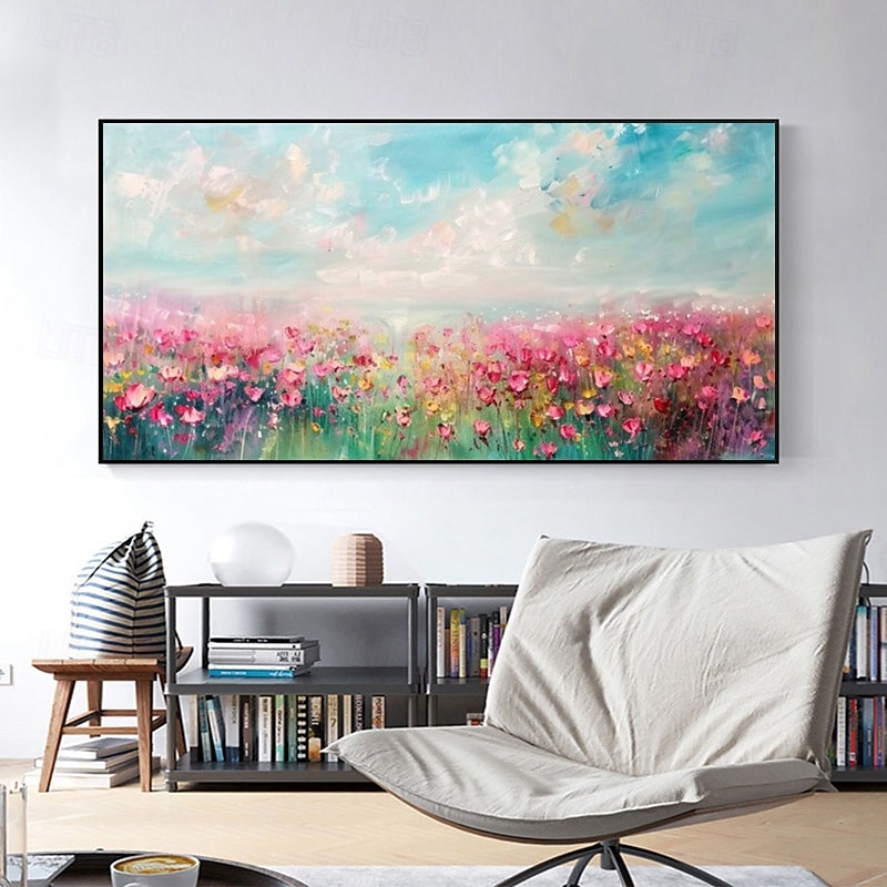 Sandy Sea Shore Flowers Blue Sky Hand Painted Wall Decor Living Room Acrylic Abstract Oil Painting Office Wall Art Textured Painting No Frame 2025 - $116.99 –P2
