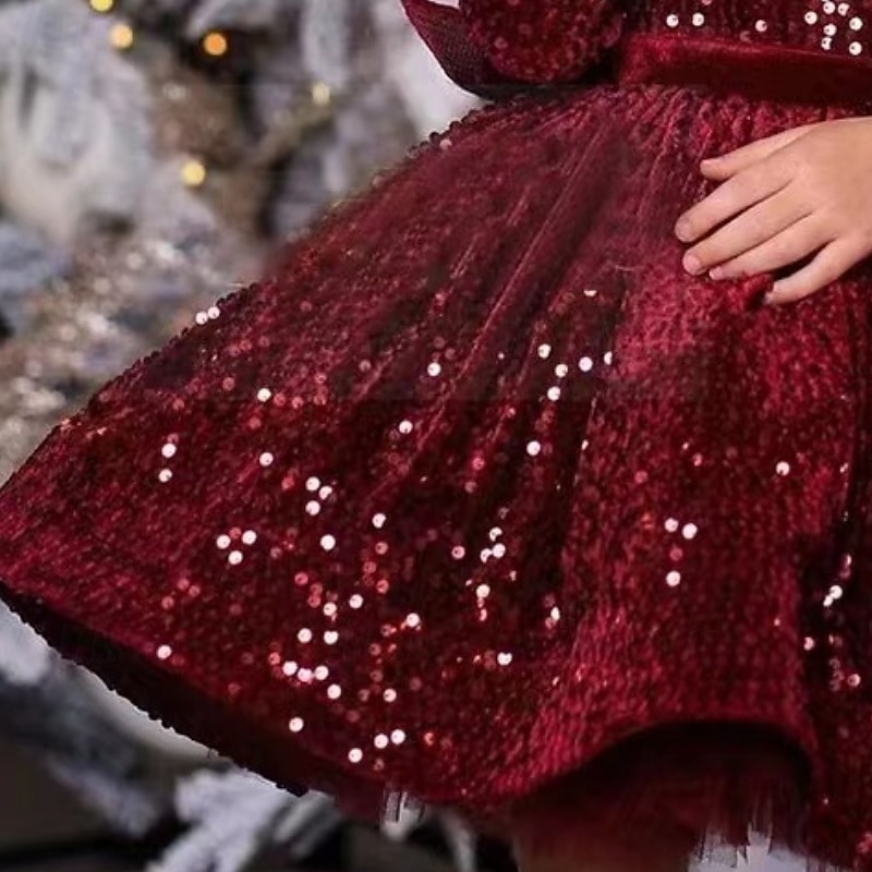 kinderkleidung Mädchen Party Kleid Feste Farbe Langarm Leistung Gitter Prinzessin Süß Gitter Mitte der Wade Etuikleid Tüll-Kleid Sommer Frühling Herbst Kinder Schwarz Wein Marineblau 2025 - $77.99 –P15