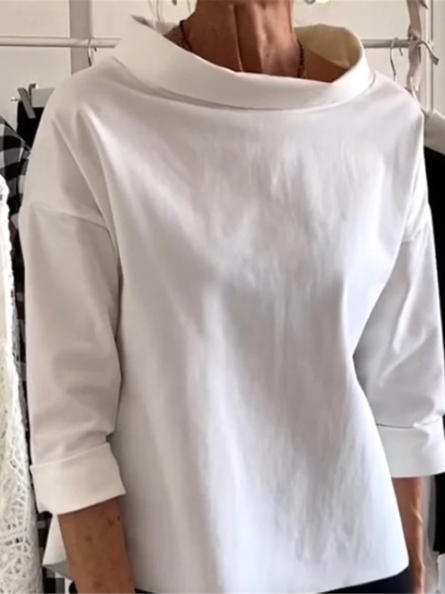Per donna Camicia Camicie ispirate al lino Blusa Tinta unica Essenziale Casual Manica 3/4 Dolcevita Top Regolari Quotidiano Vino Cammello Cachi Autunno del 2025 a $25.99 –P3