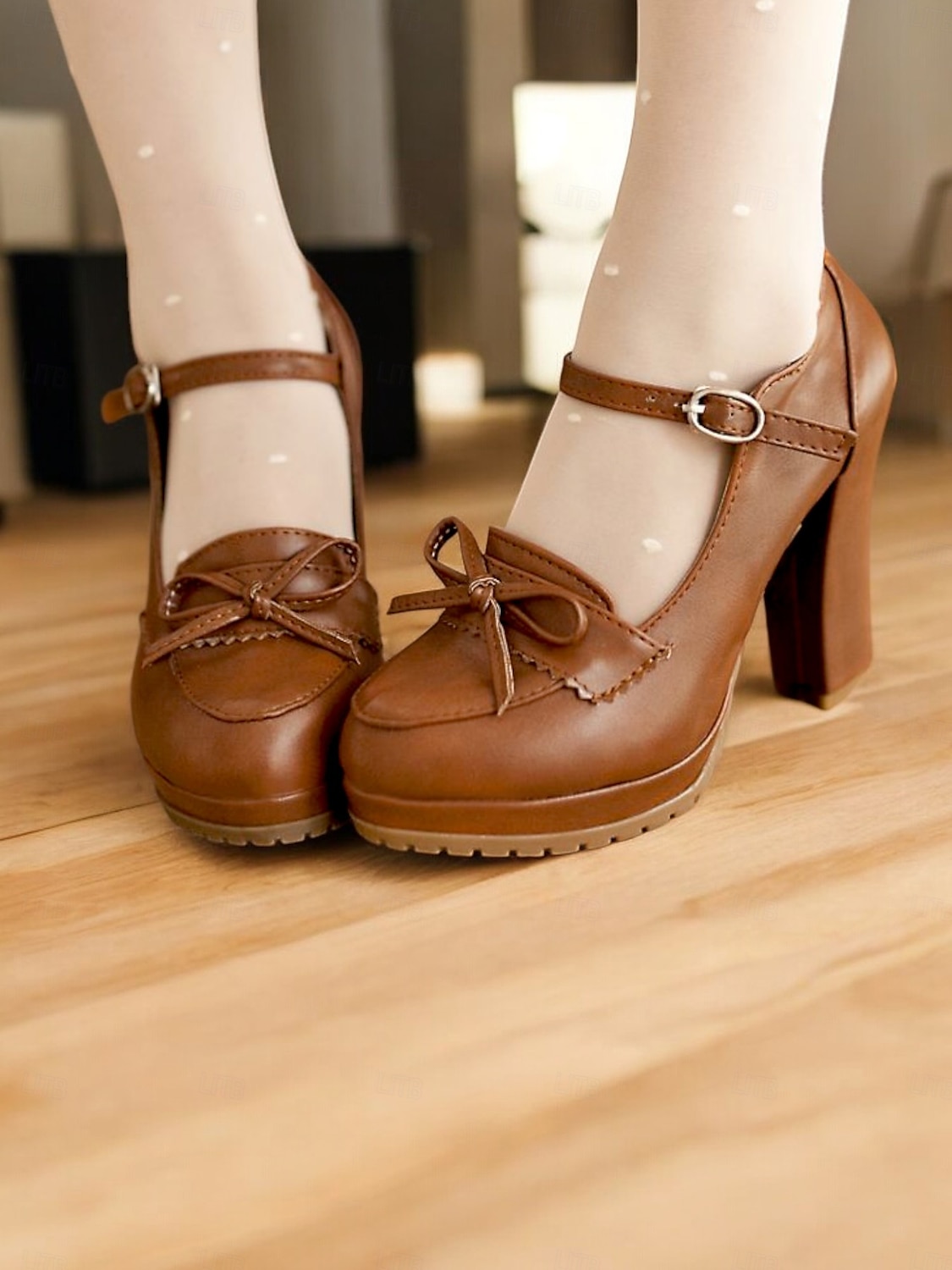 pantofi vintage maro mary jane de dama - pantofi cu platforma cu toc gros cu detaliu fundita, ideali pentru tinute retro si clasice, perfecti pentru birou, petreceri si ocazii speciale 2025 - $46.99 –P4