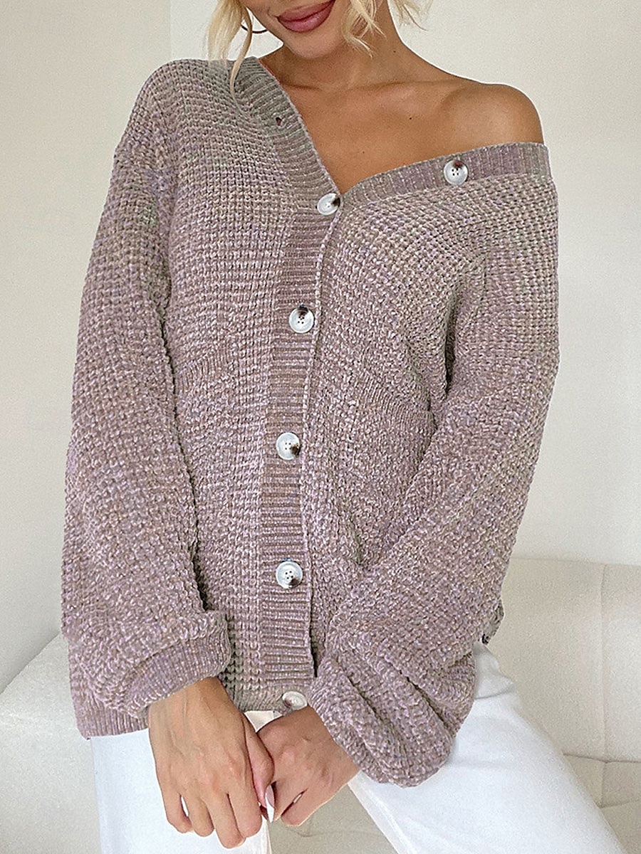 Women's Sweater Cardigan Casual Soft Pure Color Ribbed V Neck Buttons Pocket Knitted Long Sleeve Long Tops Knit Outdoor Daily Weekend Pink Blue Fall Winter 2025 - $52.99 –P9