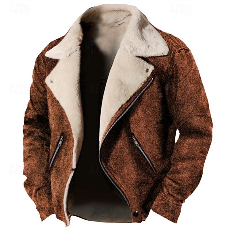 Homme Veste d'hiver Veste en Polaire Veste Sherpa Veste en faux suède Vacances Quotidien Chaleur Thermique Avec Poches Toison Automne & Hiver Uni Mode Streetwear Revers Régulier Similicuir Noir de 2026 ? $65.99 –P1