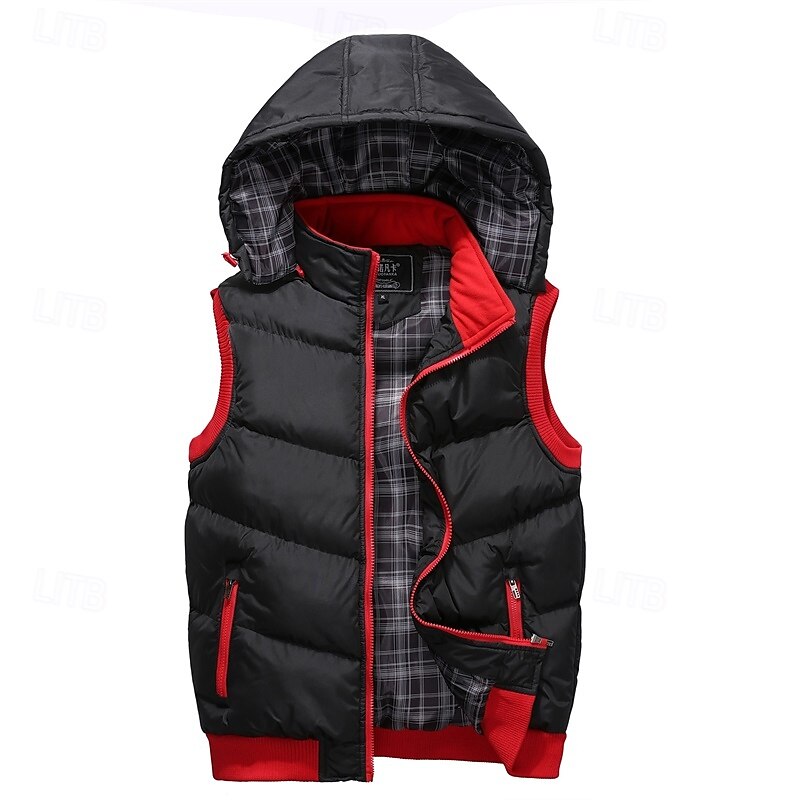 Pánské Puffer Vesta Vesta s kapucí S vycpávkou Vesta Prošívaná vesta Denní Rande Dovolená Módní Na běžné nošení Podzim zima Kapsy Polyester Zahřívací Pohodlné Barevné bloky Zip Kapuce Běžný Čern 2025 - $39.99 –P2