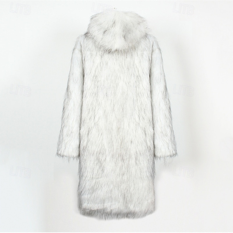Herr Vinterjacka Fleece-jacka Fuskpälskappa Dagligen Semester Håller värmen Håller värmen Fleece Höst vinter Leopardtryck Mode Streetwear Huva Lång Svart Vit Gul Jacka 2026 - $68.99 –P17