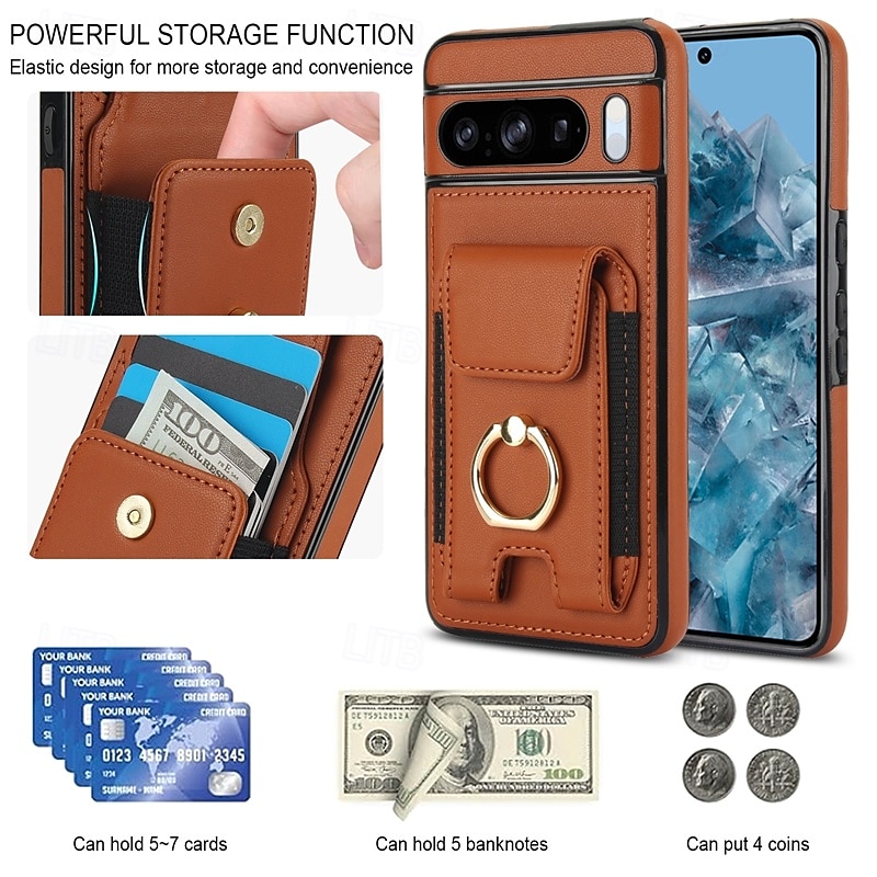 2025年 電話 ケース 用途 ピクセル9プロ ピクセル9プロXL Pixel 8 Pro Pixel 8 ピクセル9 バックカバー バンカーリング カード挿入口 耐衝撃 レトロ風 TPU PUレザー  コレクション – $18.99 –P1