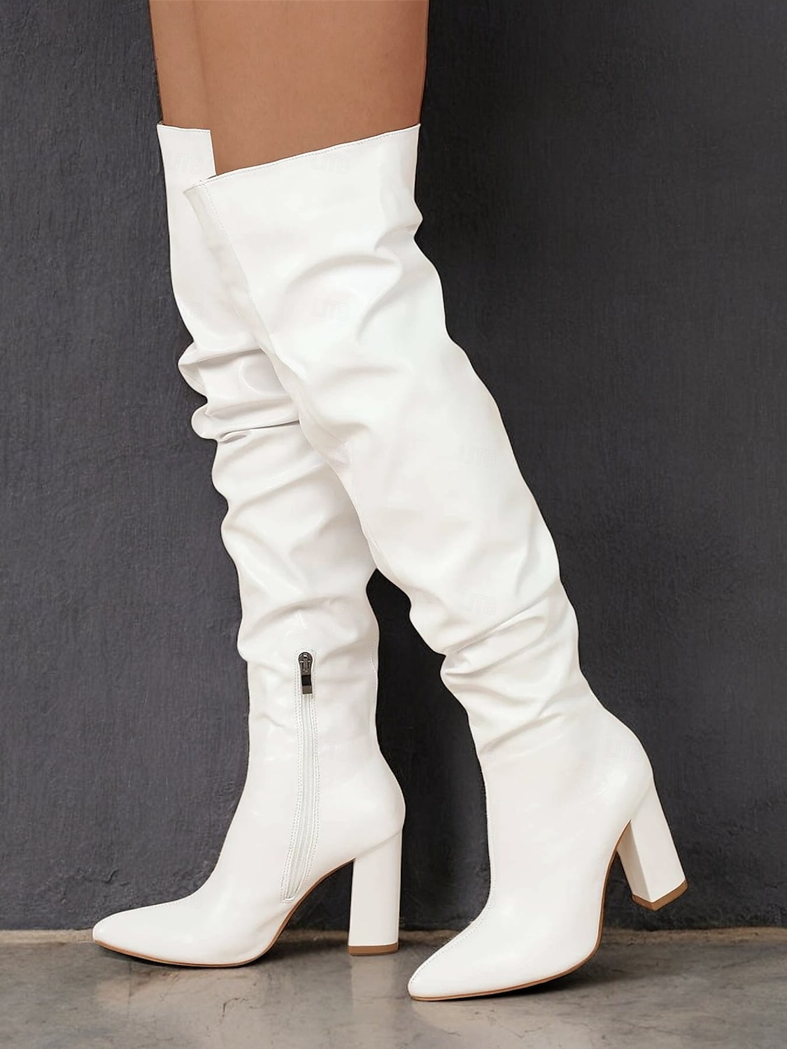botas femininas pretas largas acima do joelho – bico fino estiloso com salto bloco para moda de inverno e roupas de noite de 2025 por $59.99 –P6
