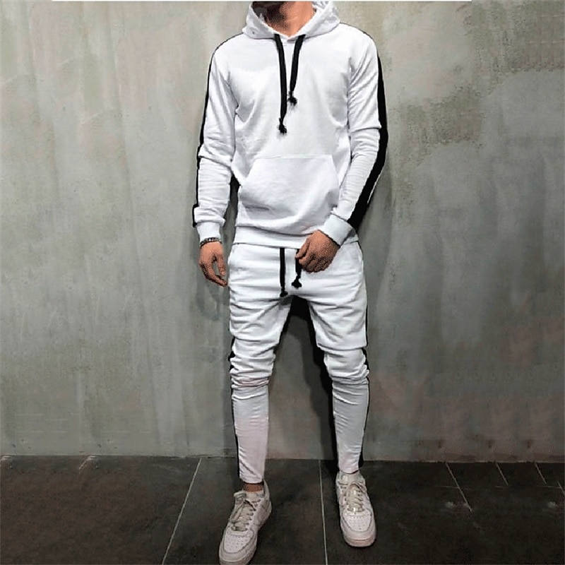 Men's Tracksuit Jogging Suit 2 Piece Casual Fall Long Sleeve Breathable Soft Fitness Gym Workout Running Sportswear Activewear Color Block Dark Grey Black White 2025 - $32.99 –P7