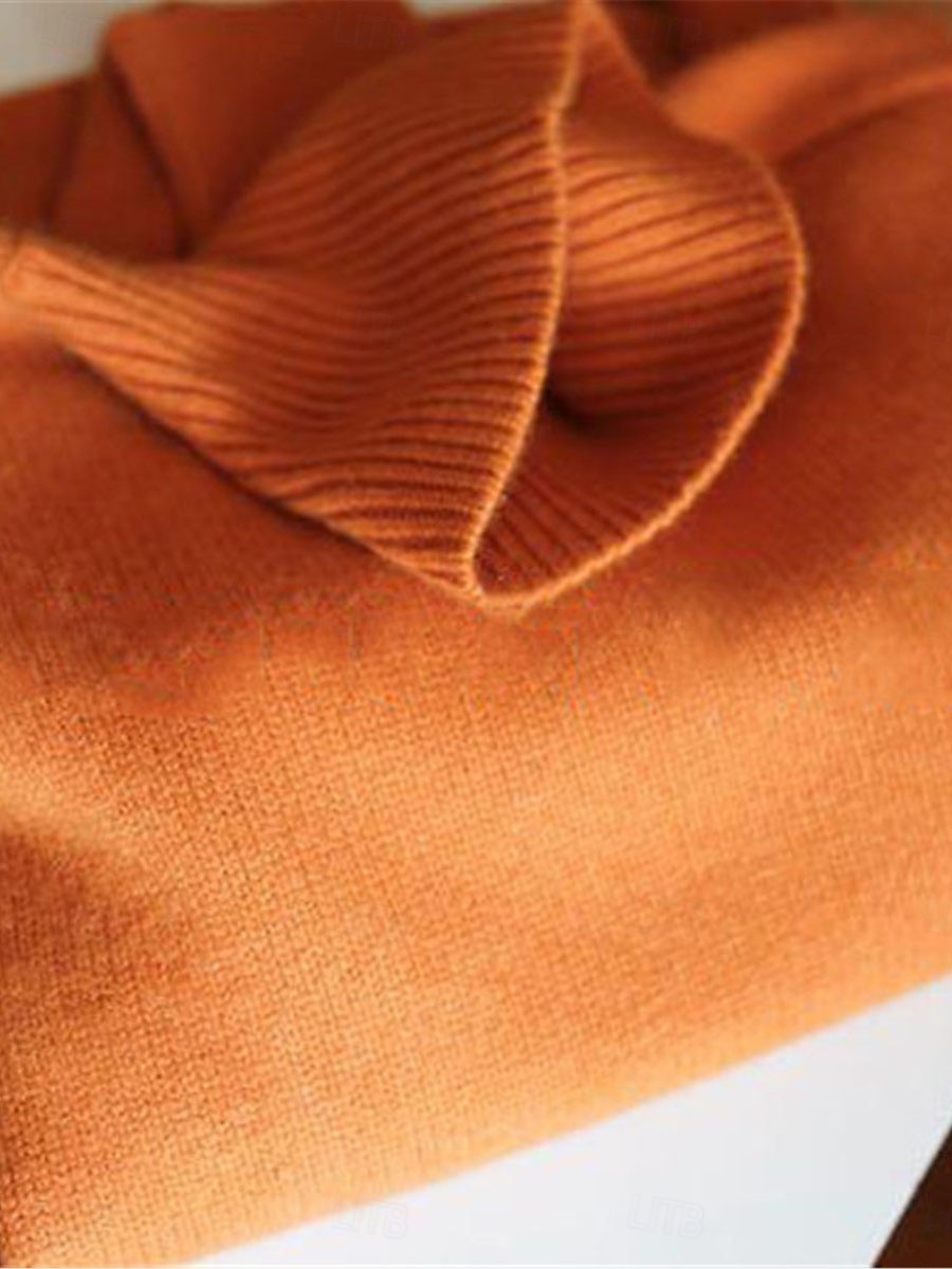 Dam Tröja Pullover tröja Ledigt Mjukt Ren färg Ribbad Polokrage Stickat Långärmad Vanliga toppar Sticka Utomhus Dagligen Helgen Marinblå Orange Höst Vinter 2025 - $35.99 –P6