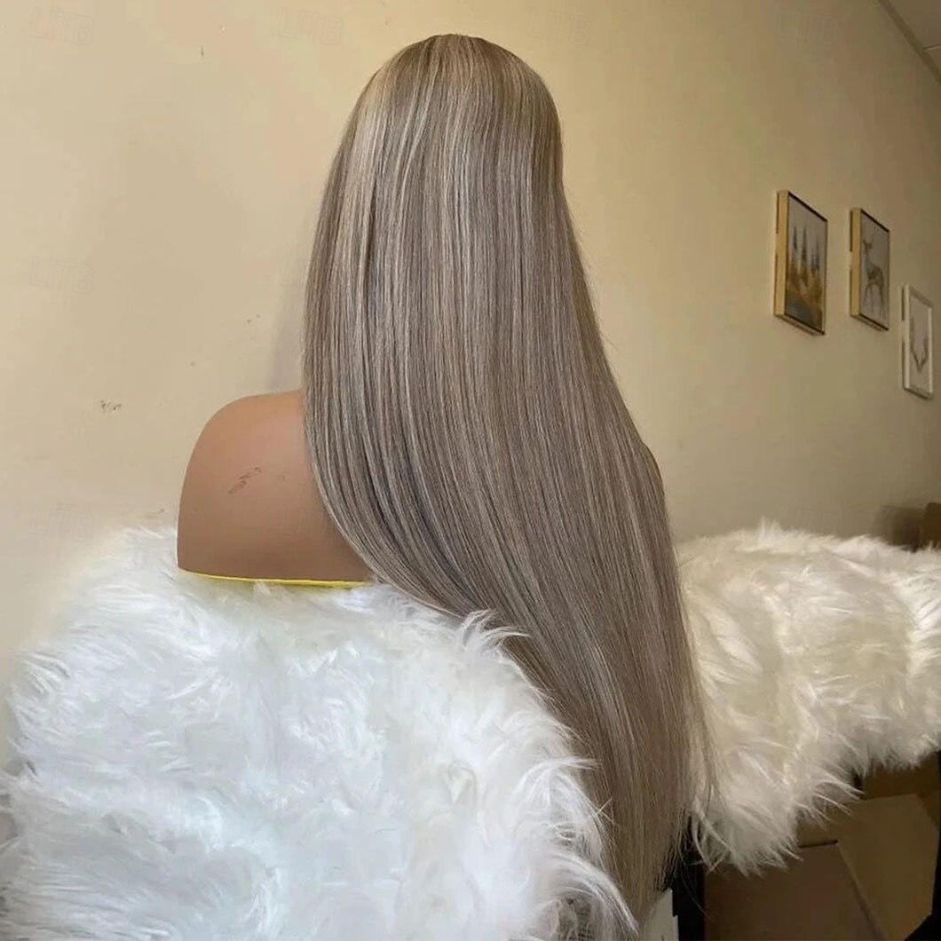 cabelo brasileiro remy cabelo virgem 13x4 peruca frontal de renda cabelo humano liso loiro acinzentado com mechas coloridas sem cola perucas de cabelo humano pré-arrancadas para mulheres de 2025 por $235.79 –P4