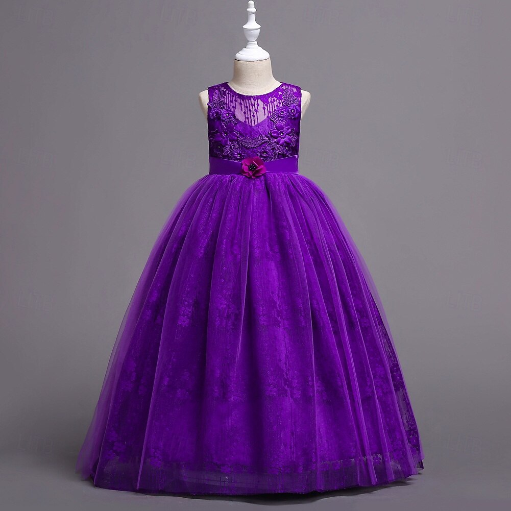 Kids Girls' Dress Solid Color Flower Sleeveless Party Pegeant Princess Sweet Cotton Party Dress A Line Dress Summer Spring 4-13 Years Pink Navy Blue Purple 2025 - $41.99 –P7