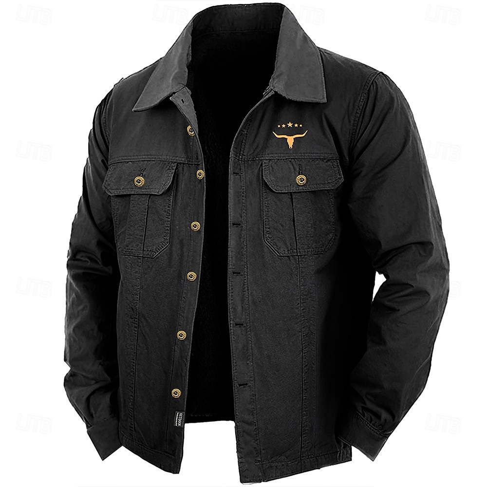 Herren Kuh-Druck Hemd Westernhemd Cargo-Shirt Langarm Brautkleider schlicht Sport & Natur Ausgehen Herbst Winter Umlegekragen Button-Down Schwarz Armeegrün Khaki 2025 - $37.99 –P1