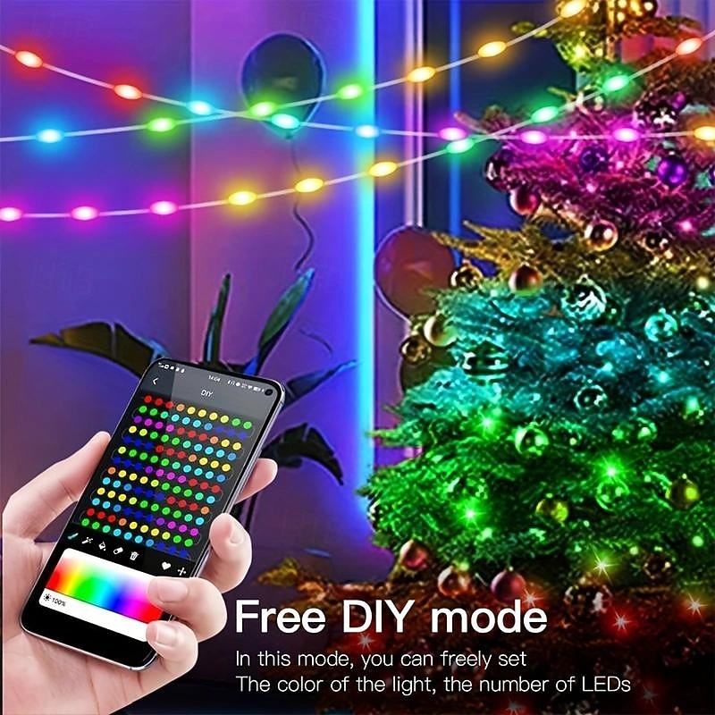 2025年 20m 200 LED USB Bluetooth RGB ストリングライト、ポイントコントロール付き、色が変わるストリング、クリスマスウィンドウデコレーション、DIYシーン、クリスマス&ホリデーライト  コレクション – $22.99 –P1