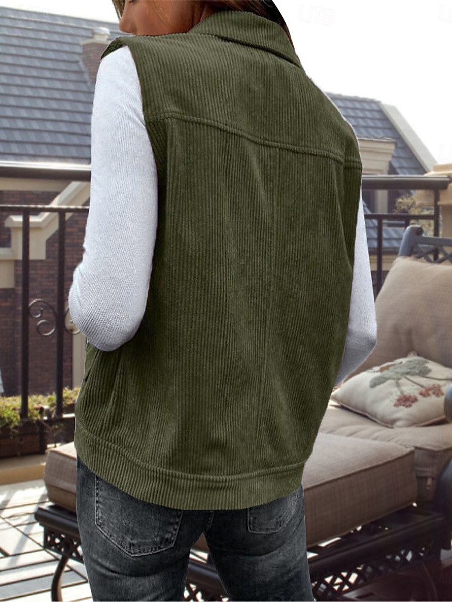 Dam Väst Utomhus Gata Dagliga kläder Höst Vinter Normal Täcka Normal Håller värmen Andningsfunktion Stylish Ledigt Jacka Ärmlös Ensfärgat Med fickor Armégrön Kaki 2025 - $41.99 –P3