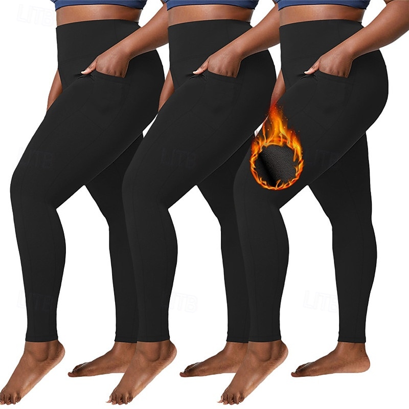 Dame Yogabukser Leggings med fleece Yoga Leggings med telefonlomme Høy Midje Pilates Treningsøkt Trene Strømpebukse Helfarge Mørkegrå Svart Burgunder Spandex Fleece Høst Vinter Store størrelser sport 2026 - $16.49 –P2