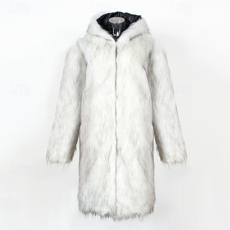 Herr Vinterjacka Fleece-jacka Fuskpälskappa Dagligen Semester Håller värmen Håller värmen Fleece Höst vinter Leopardtryck Mode Streetwear Huva Lång Svart Vit Gul Jacka 2026 - $68.99 –P16