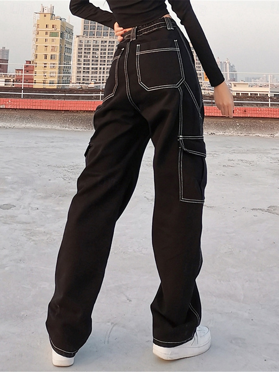 Per donna Pantaloni cargo Di tendenza Streetwear Lunghezza intera Vita alta Liscio Multi tasca comodo Morbido Comodo Media elasticità Esterno Strada Nero Cachi Grigio Primavera & Autunno Standard del 2025 a $24.99 –P7