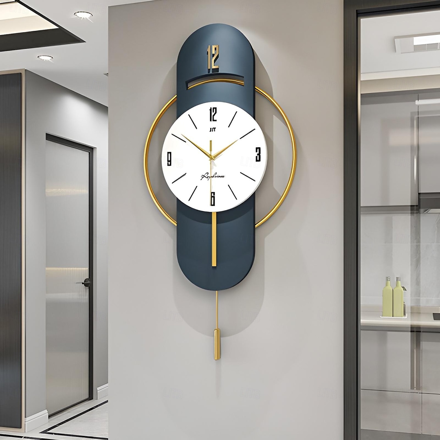 Reloj de pared de cuarzo silencioso con suspensión de tamaño completo, reloj de pared electrónico de péndulo para dormitorio y hogar, reloj de pared silencioso 2025 - $88.99 –P5