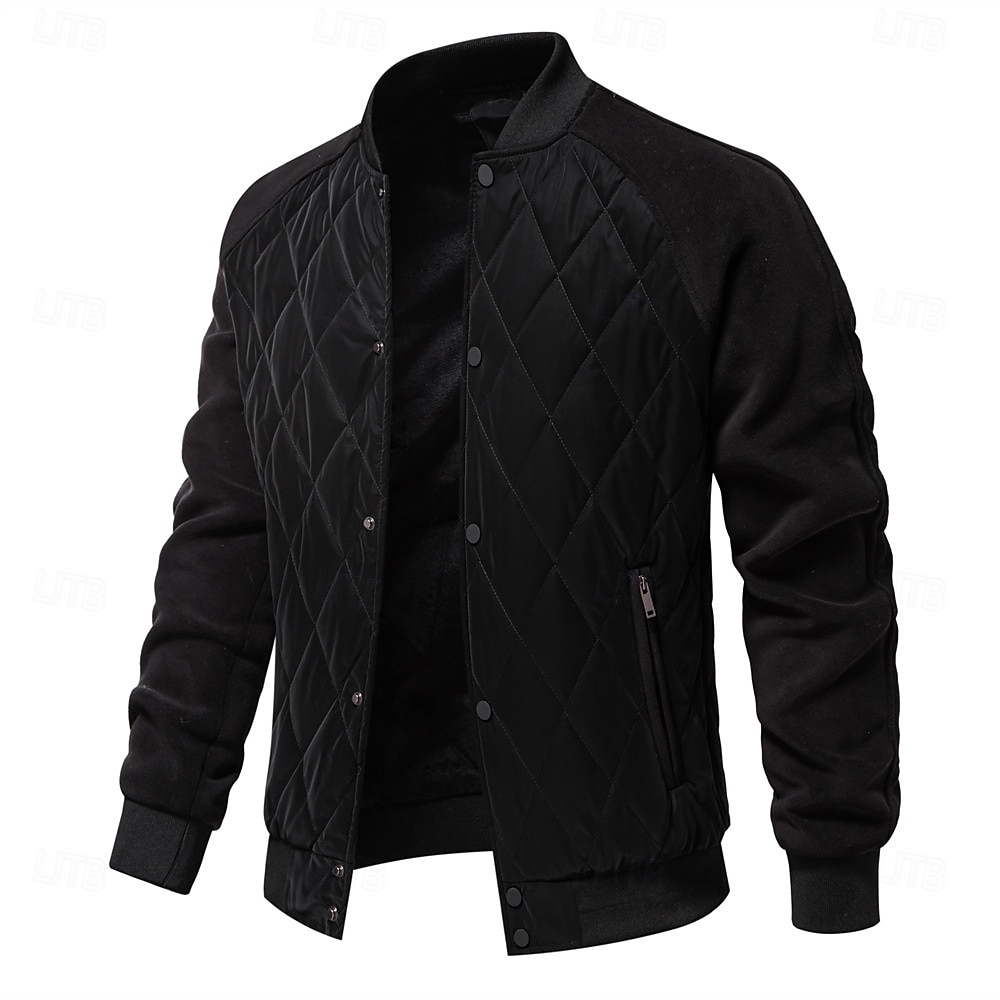 Men's Bomber Jacket Fleece Jacket Padded Casual Daily Vintage Style Fall & Winter Color Block Casual Standing Collar Regular Camel Apricot Black Army Green Grey Jacket 2026 - $62.99 –P9