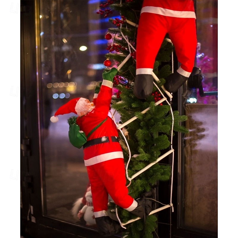 Christmas Climbing Santa Claus Ladder and Rope Hanging Ornament – Inflatable and Plush Santa for Christmas Tree, Hotel, and Mall Holiday Decorations 2025 - $10.49 –P1