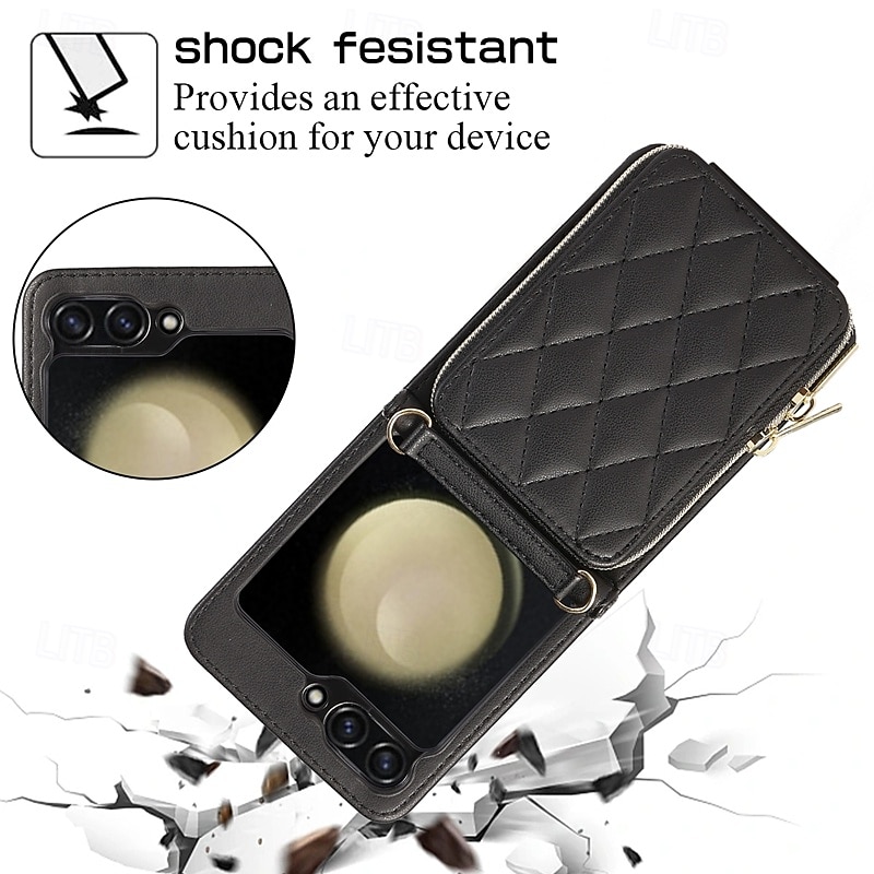 Phone Case For Z Flip 6 Z Flip 5 Z Flip 4 Z Flip 3 Back Cover with Stand Holder Zipper Card Slot Retro TPU PU Leather 2025 - $26.99 –P11