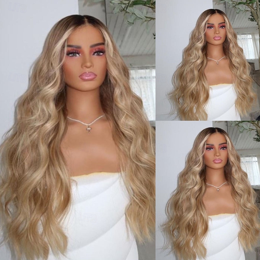Echthaar 13x4 Spitzenfront Perücke Mittelteil Brasilianisches Haar Wellen Blond Mehrfarbig Perücke 130% 150% Haardichte Gefärbte Haarspitzen (Ombré Hair) Natürlicher Haaransatz Leimlos Vorgerupft Für 2026 - $295.49 –P1