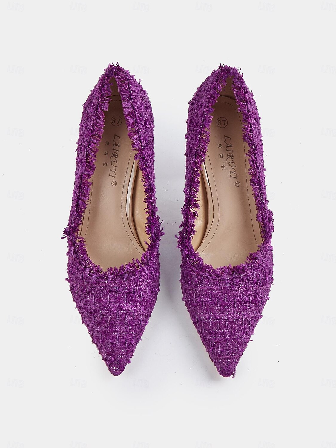 tocuri de damă din tweed mov cu vârf ascuțit – pantofi eleganti texturați cu margini uzate pentru ținute șic și ocazii speciale 2025 - $42.99 -P4